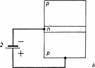 b. Batteri mellom emitter og basis
